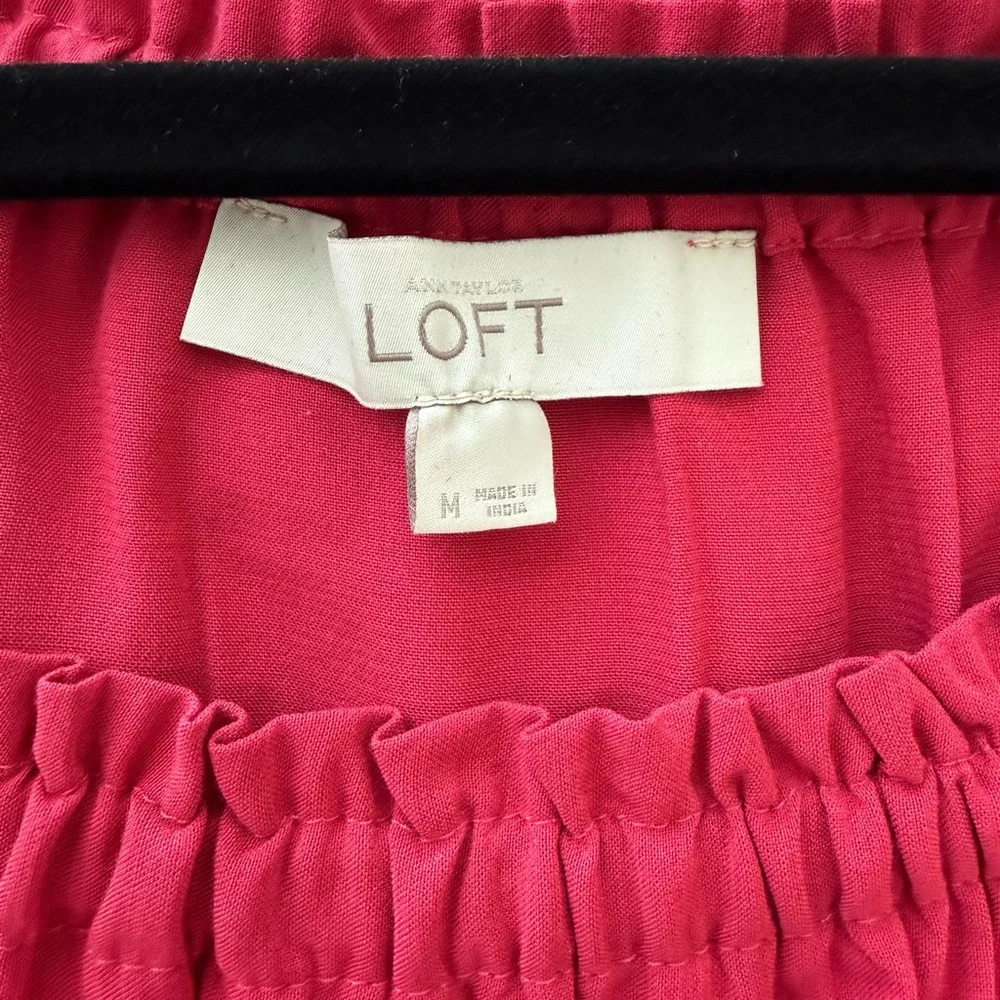 LOFT Fuchsia Off-Shoulder Embroidered Ruffle Tunic - Picture 5 of 5